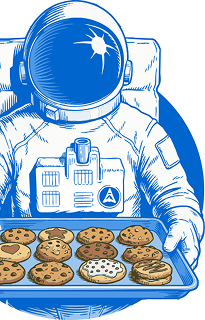 Astronaut mit einem Tablet voll mit Cookies